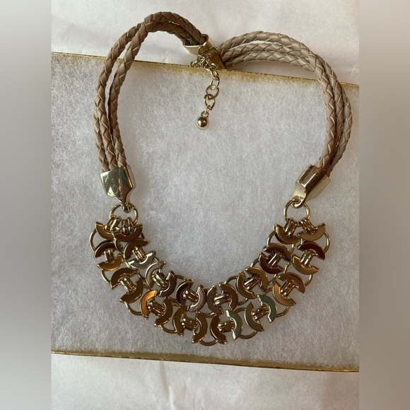 White House Black Market Link Design‎ with Braided Leather Necklace - Picture 8 of 8